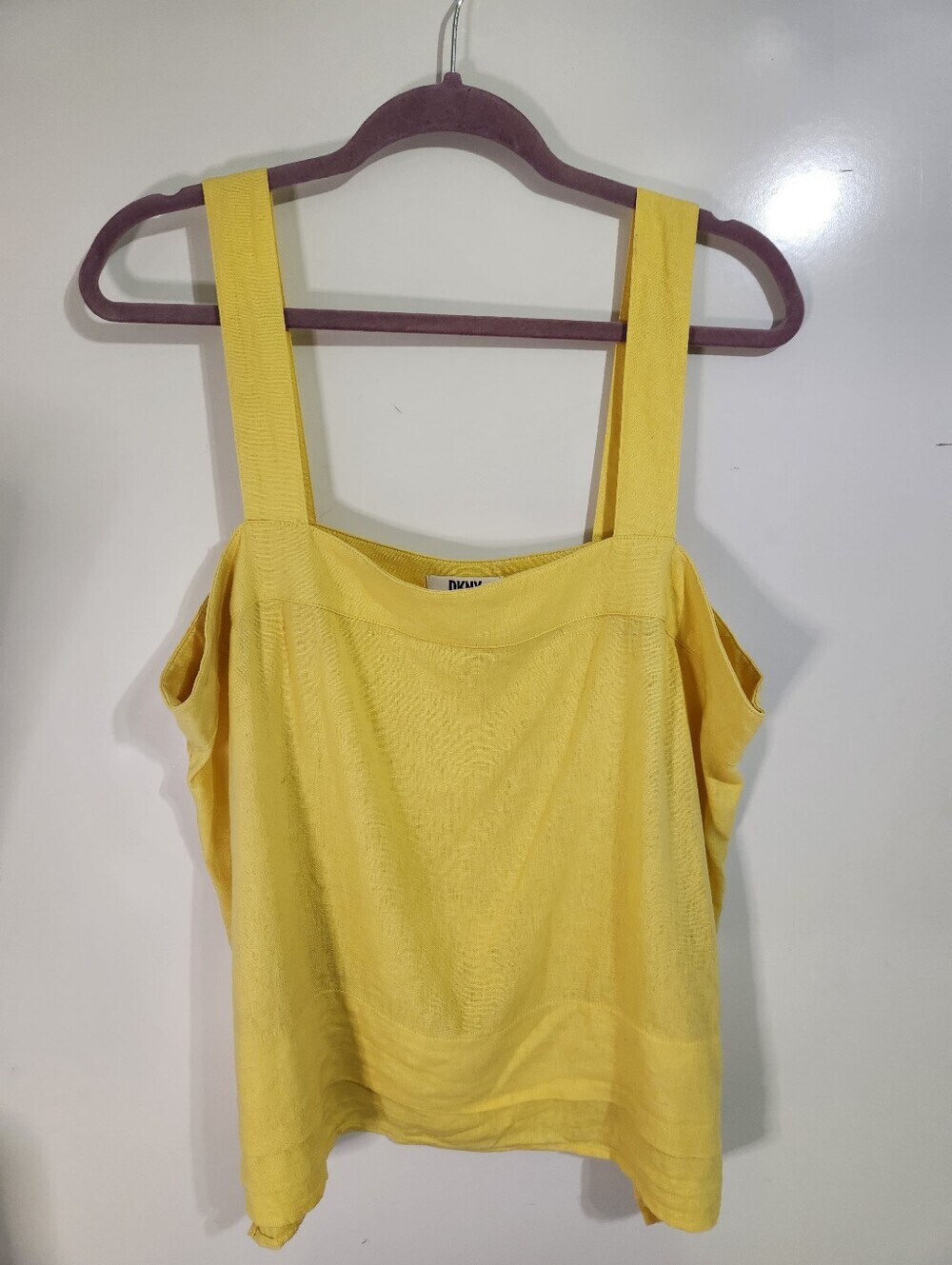DKNY Yellow Square-Neck Linen Tank Top, Size Xl